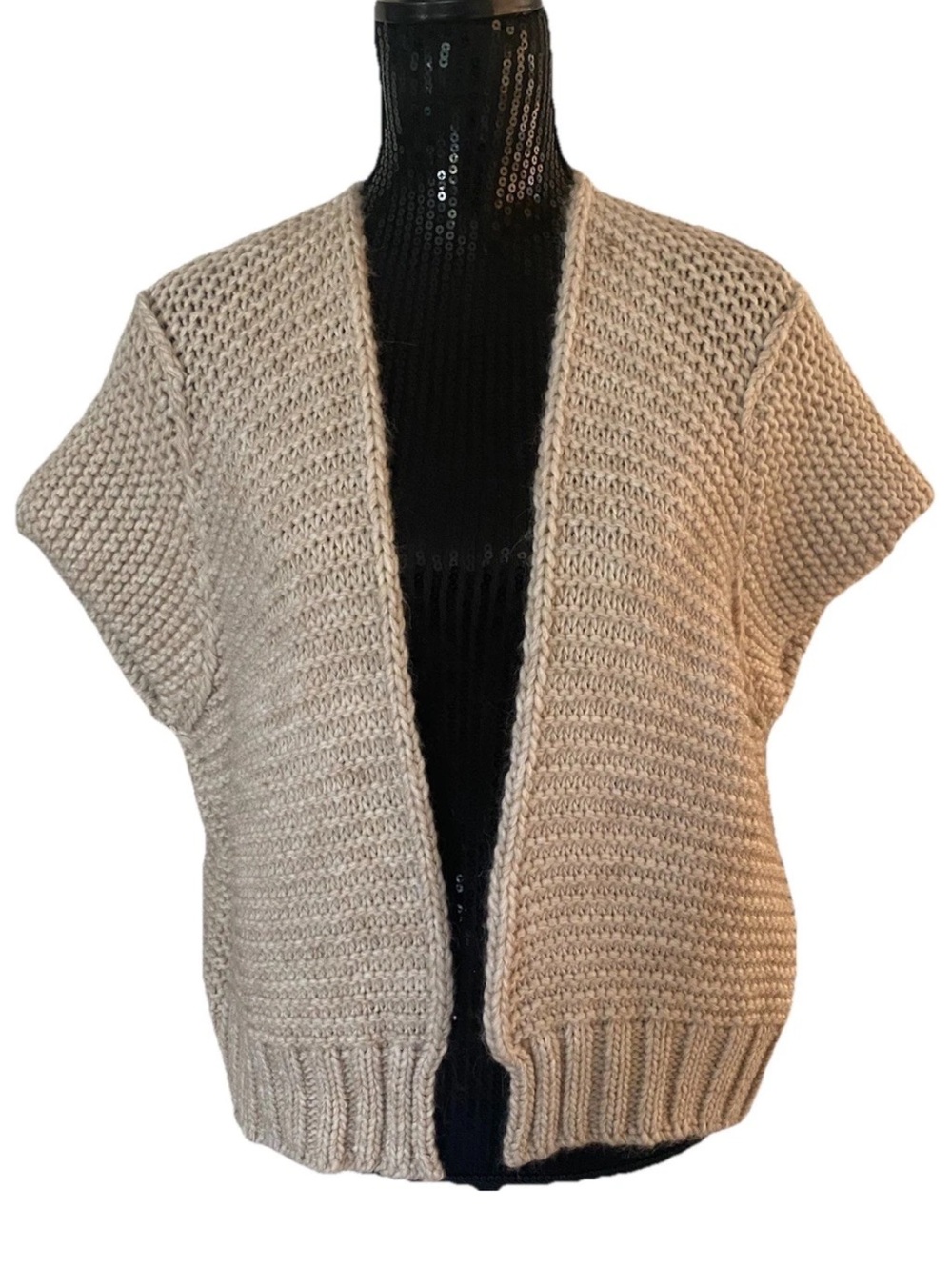 NEW SCANDAL ITALY women's heather cap sleeve open front cardigan ivory Size L